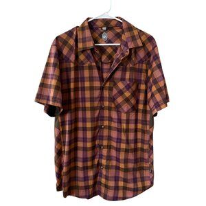 Club Ride New West Shirt Mens Large Plaid Short Sleeve Pearl Snap Cycling